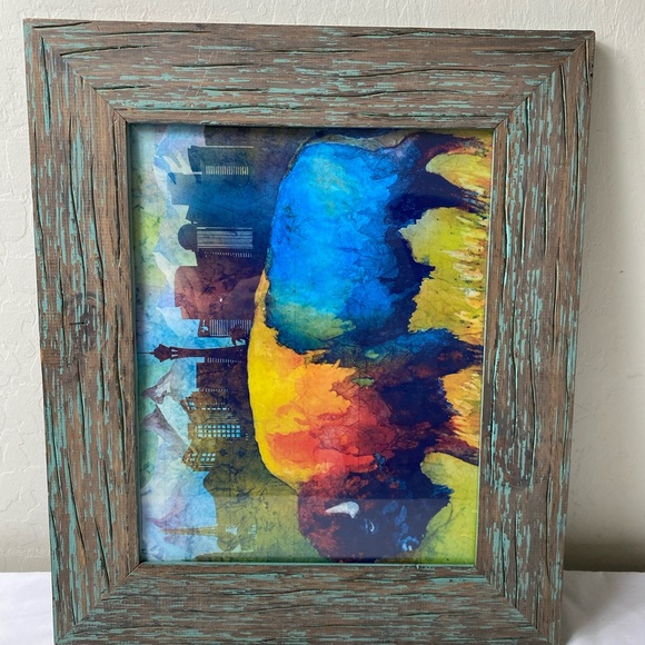 Colorful Bison Art in Rustic Frame - Picture 6 of 6